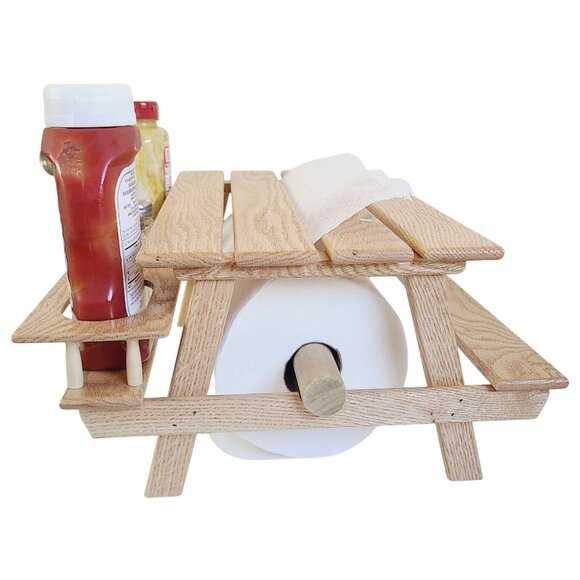 Wood Condiment Caddy Hand Made One Of A Kind W/ Paper Towel Holder - Picture 12 of 16